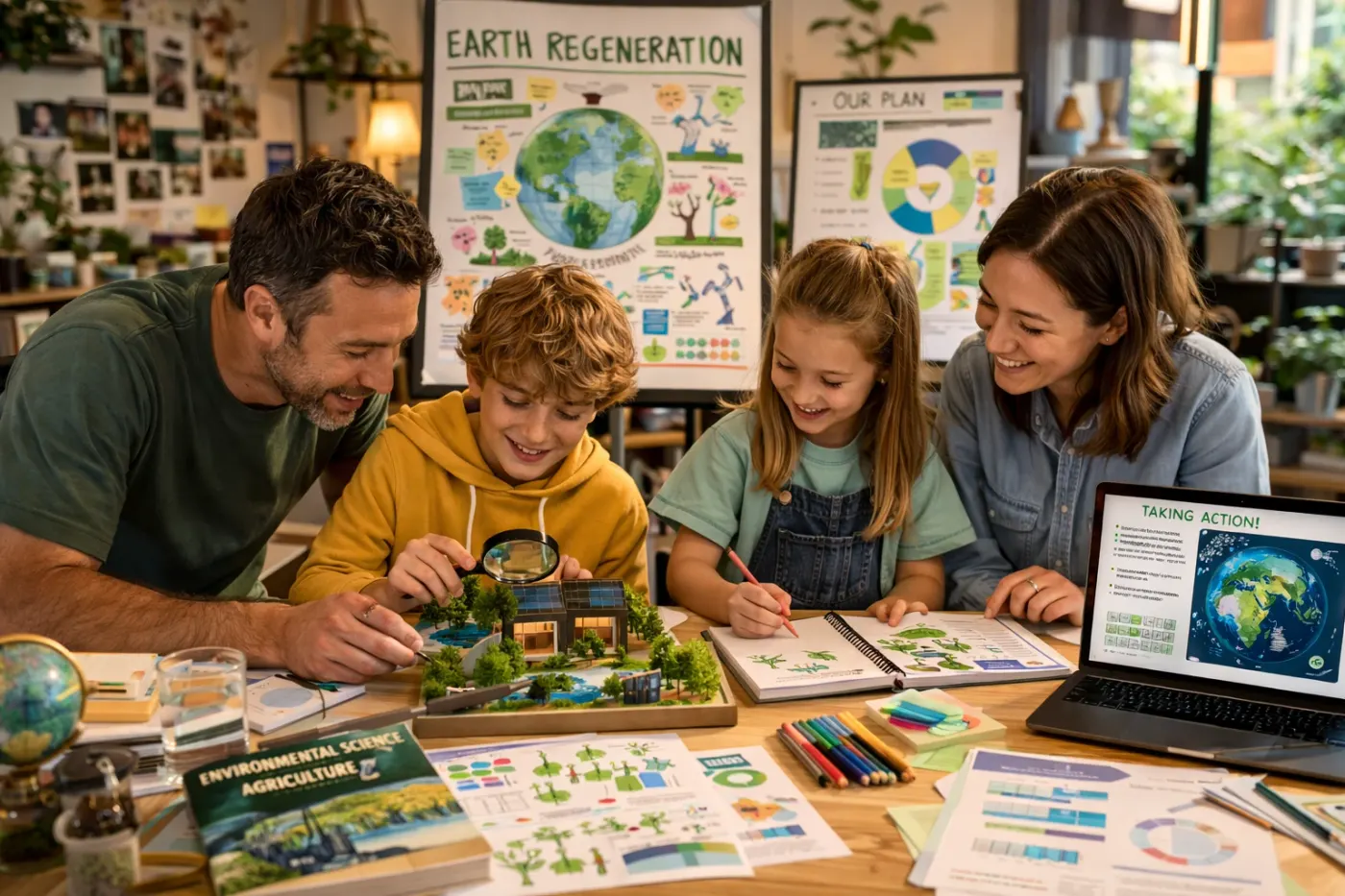 A family building an Earth Regeneration model together